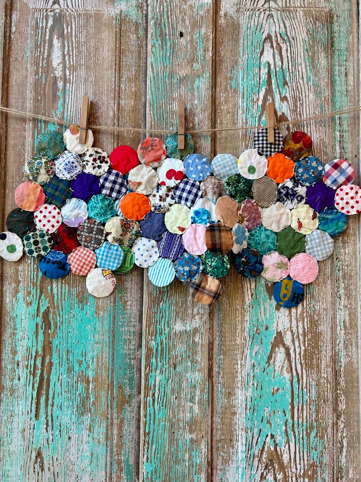 Set of 6 Vintage Yoyo Quilt Squares
