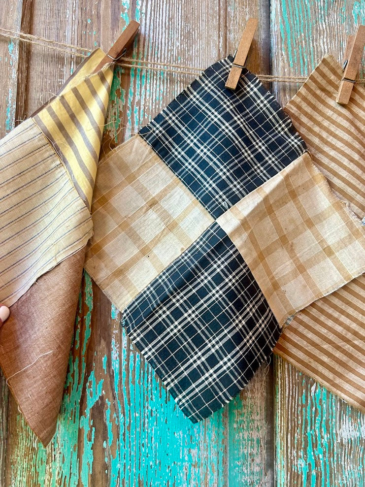 Set of 5 Vintage Quilt Squares: #1 Neutrals