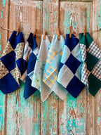 Set of 6 Vintage Quilt Squares: #7 Navy and Green