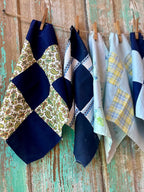 Set of 6 Vintage Quilt Squares: #7 Navy and Green