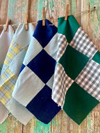 Set of 6 Vintage Quilt Squares: #7 Navy and Green