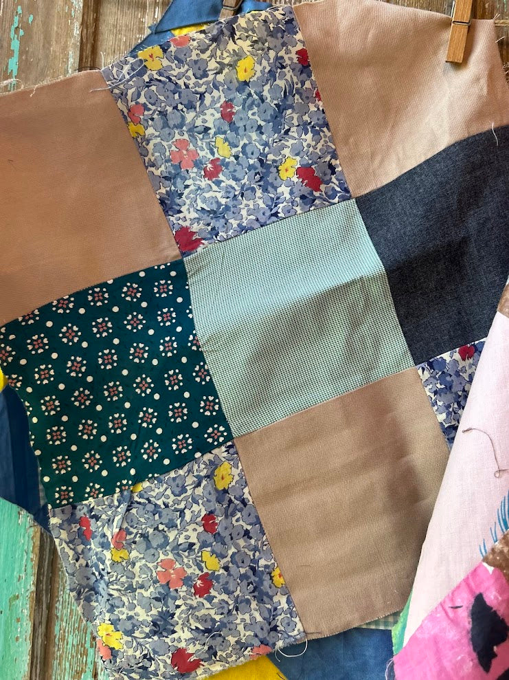 Set of 5 Vintage Quilt Squares: #10 Monkey Wrench