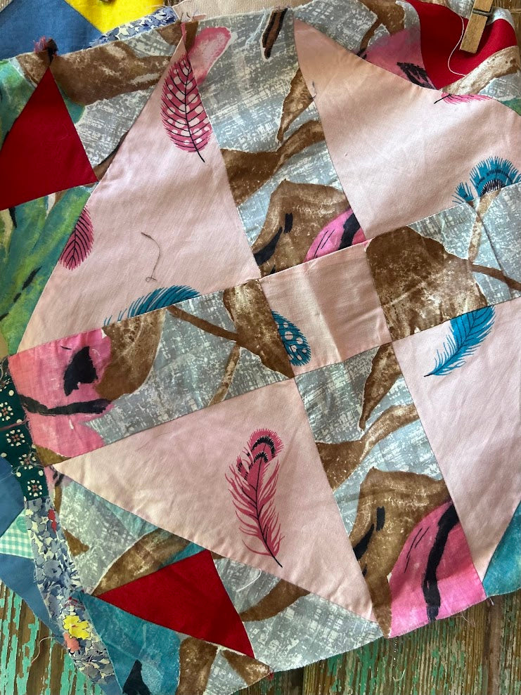 Set of 5 Vintage Quilt Squares: #10 Monkey Wrench