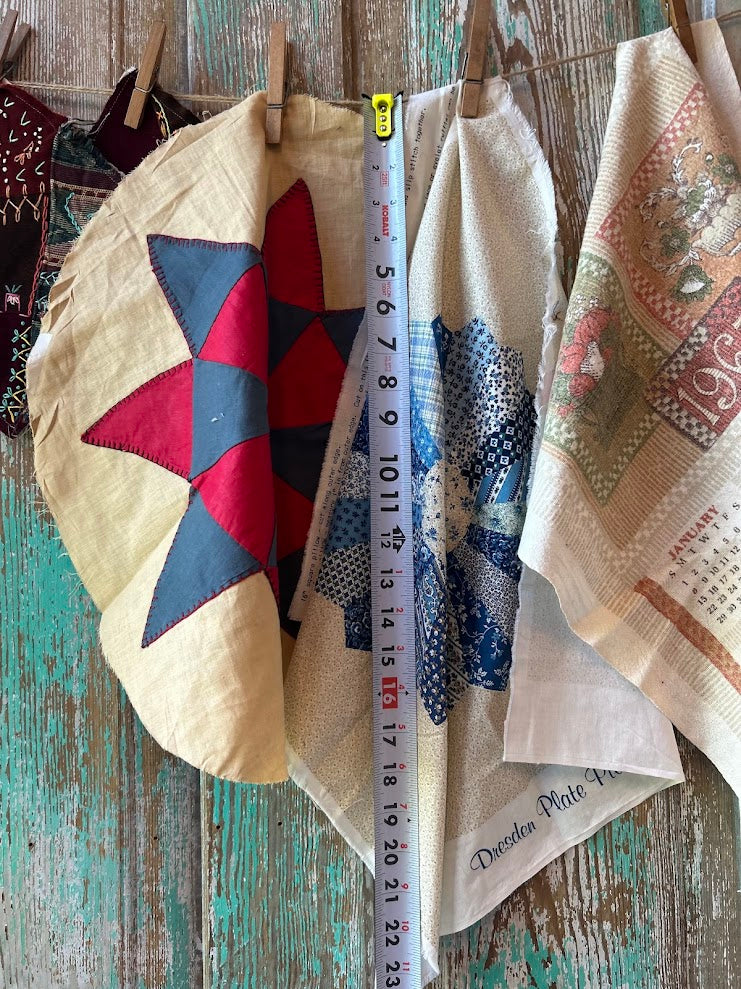 Set of 5 Vintage Quilt Squares and Linens