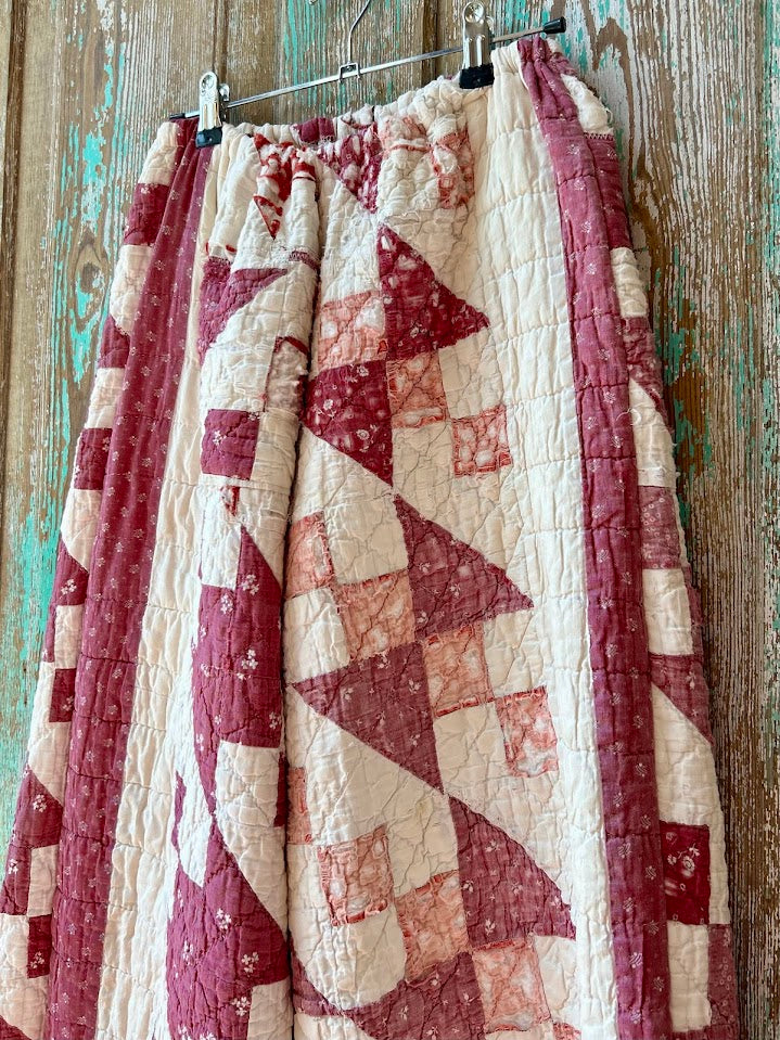 Upcycled "Maroon Dreams" Vintage Quilt Pants with Pockets: Women's Medium