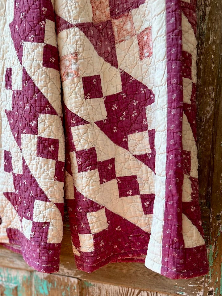 Upcycled "Maroon Dreams" Vintage Quilt Pants with Pockets: Women's Medium