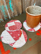 Set of 4 Upcycled Quilt Mug Rugs: Maroon Dreams