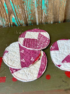 Set of 4 Upcycled Quilt Mug Rugs: Maroon Dreams