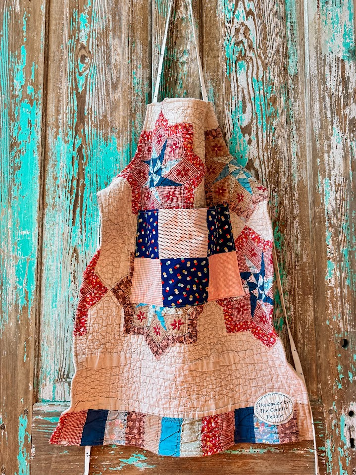 Upcycled "Patriotic" #1 Vintage Quilt Apron: Adult Full