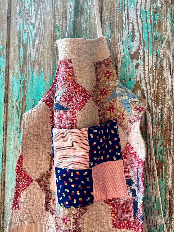 Upcycled "Patriotic" #1 Vintage Quilt Apron: Adult Full