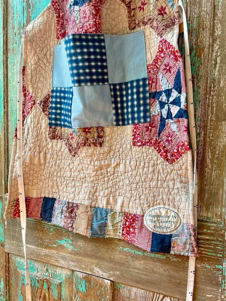 Upcycled "Patriotic" #2 Vintage Quilt Apron: Adult Full