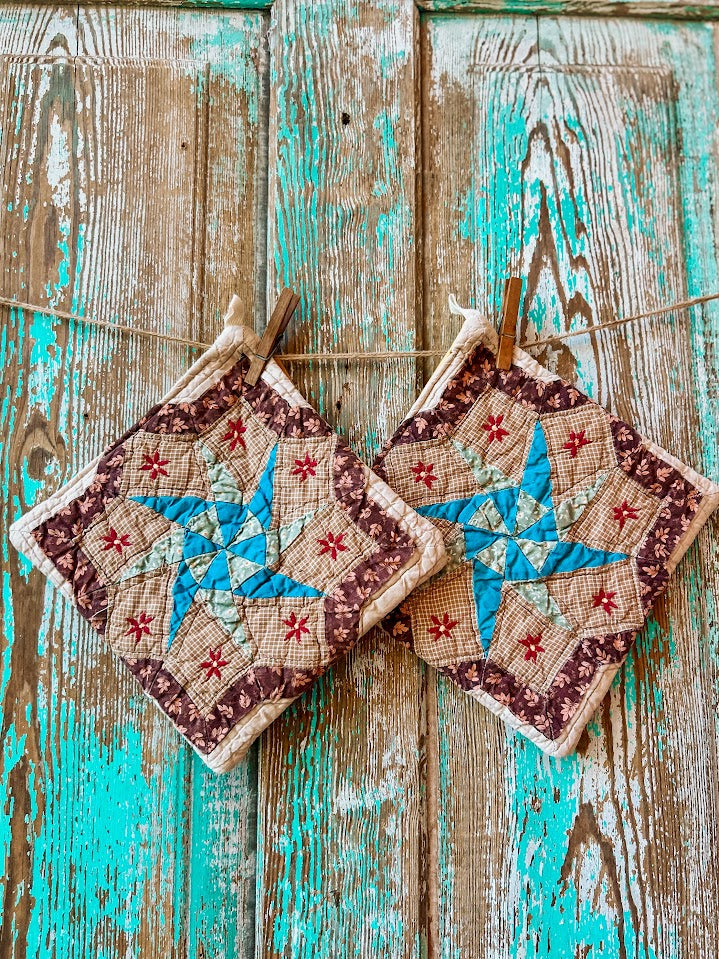 Upcycled XL Vintage Quilt Pot Holder: "Patriotic" #1