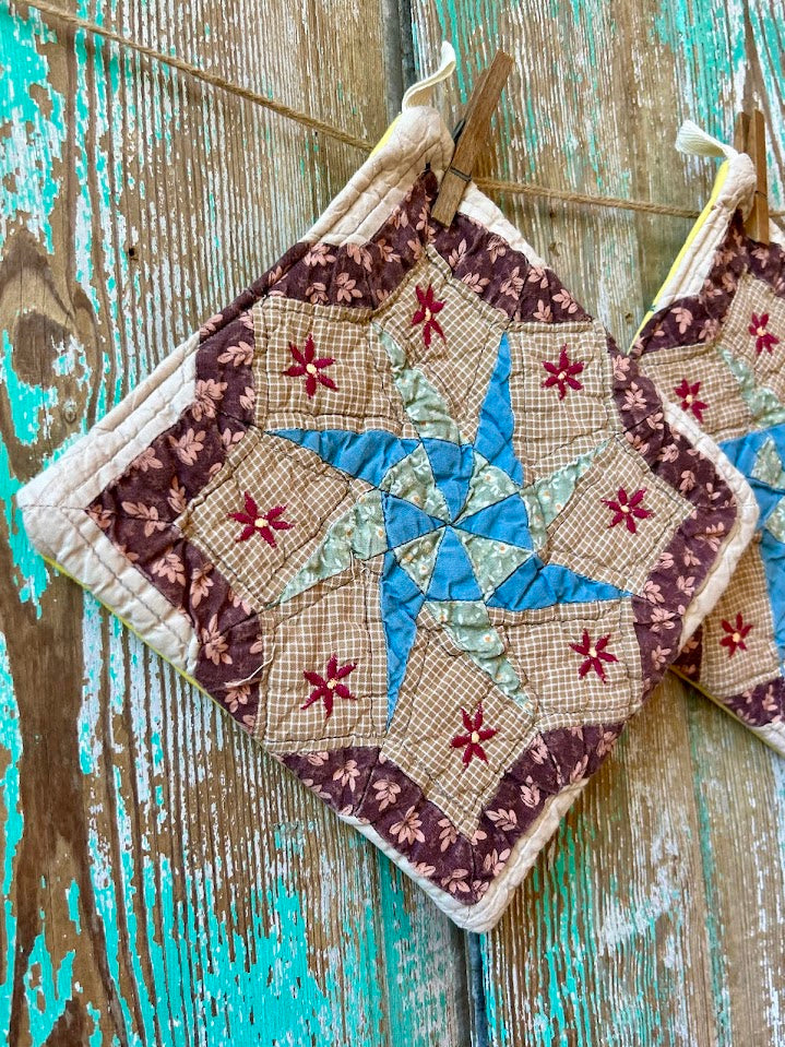 Upcycled XL Vintage Quilt Pot Holder: "Patriotic" #1