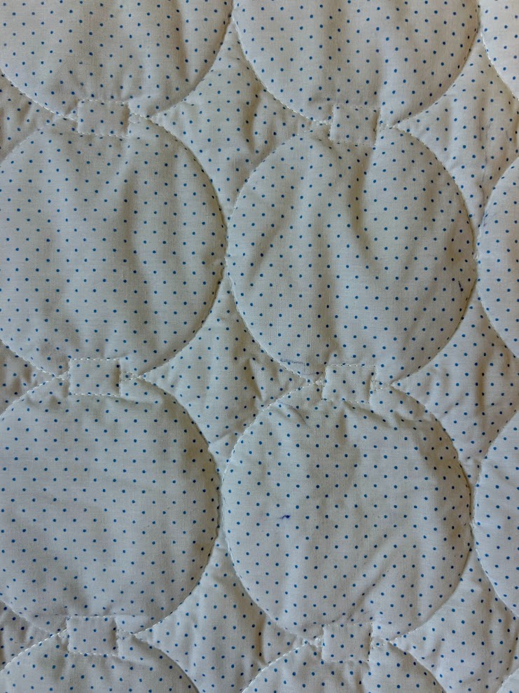 Vintage 1980s White with Blue Polka Dots & Trim Quilt - As-is