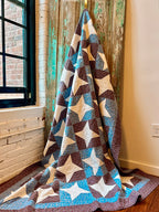 Vintage Blue Floral & Burgundy "Friendship Stars" Quilt