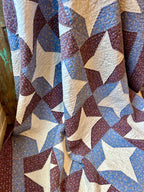 Vintage Blue Floral & Burgundy "Friendship Stars" Quilt