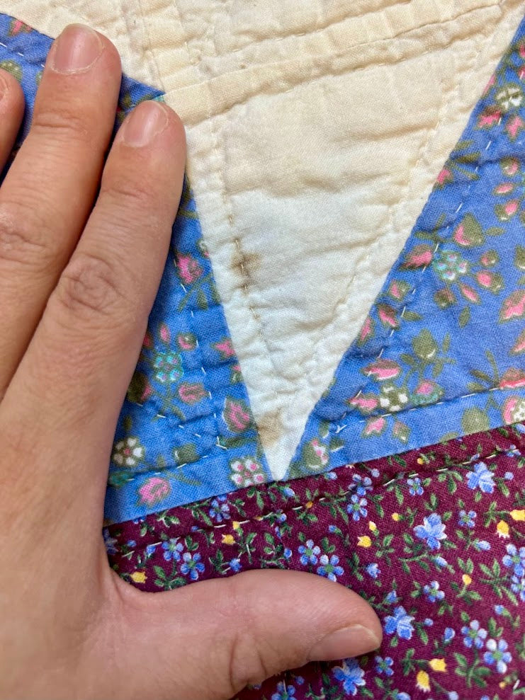 Vintage Blue Floral & Burgundy "Friendship Stars" Quilt
