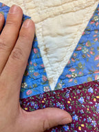 Vintage Blue Floral & Burgundy "Friendship Stars" Quilt