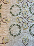 Vintage Butter Yellow, Green, and Brown, Floral Embroidered Quilt