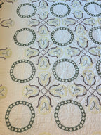 Vintage Butter Yellow, Green, and Brown, Floral Embroidered Quilt