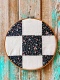Upcycled Vintage Floral Patch Quilt in a Wooden Embroidery Hoop