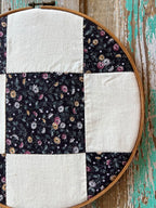 Upcycled Vintage Floral Patch Quilt in a Wooden Embroidery Hoop