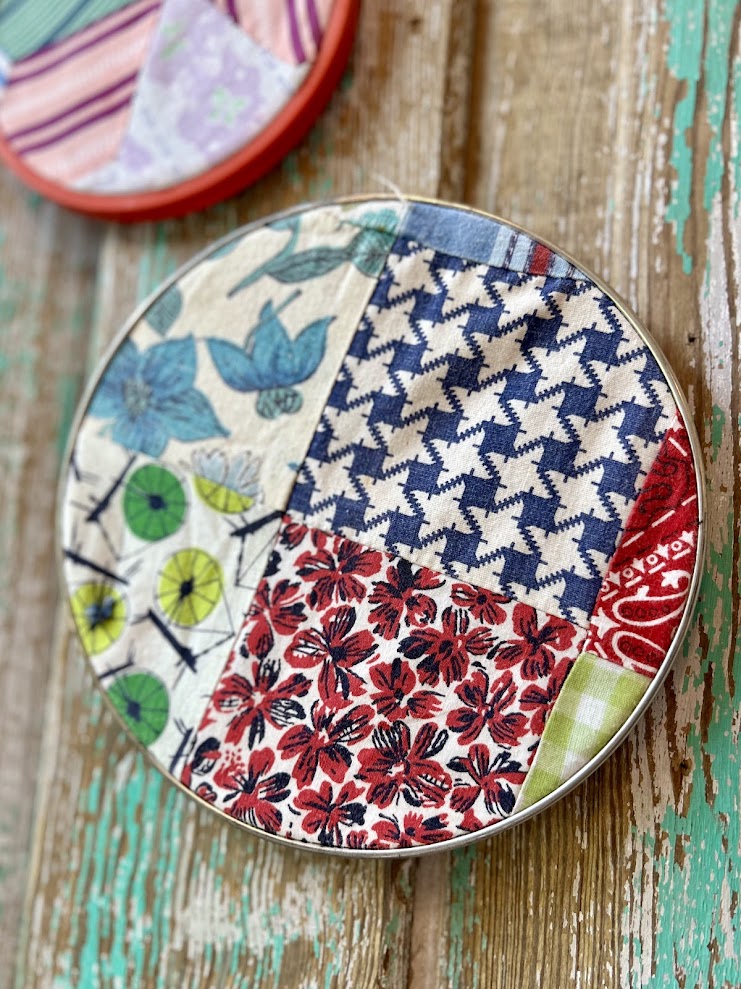 Set of Two Upcycled Vintage Crazy Quilts in Embroidery Hoops