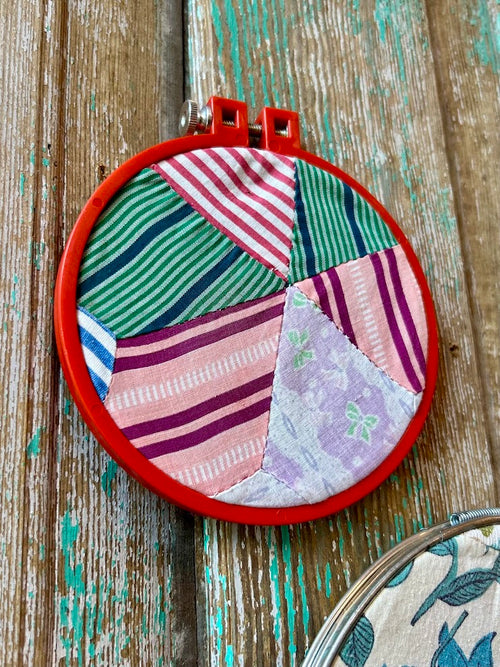 Set of Two Upcycled Vintage Crazy Quilts in Embroidery Hoops