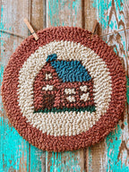 Vintage 15" Hand Hooked "Home" Mini Rug or Chair Pad