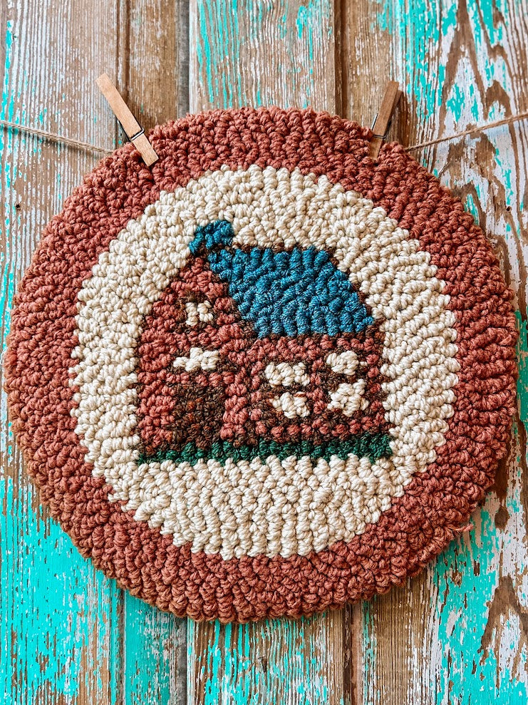 Vintage 15" Hand Hooked "Home" Mini Rug or Chair Pad