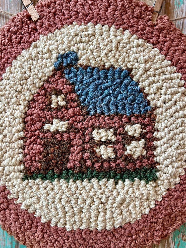 Vintage 15" Hand Hooked "Home" Mini Rug or Chair Pad