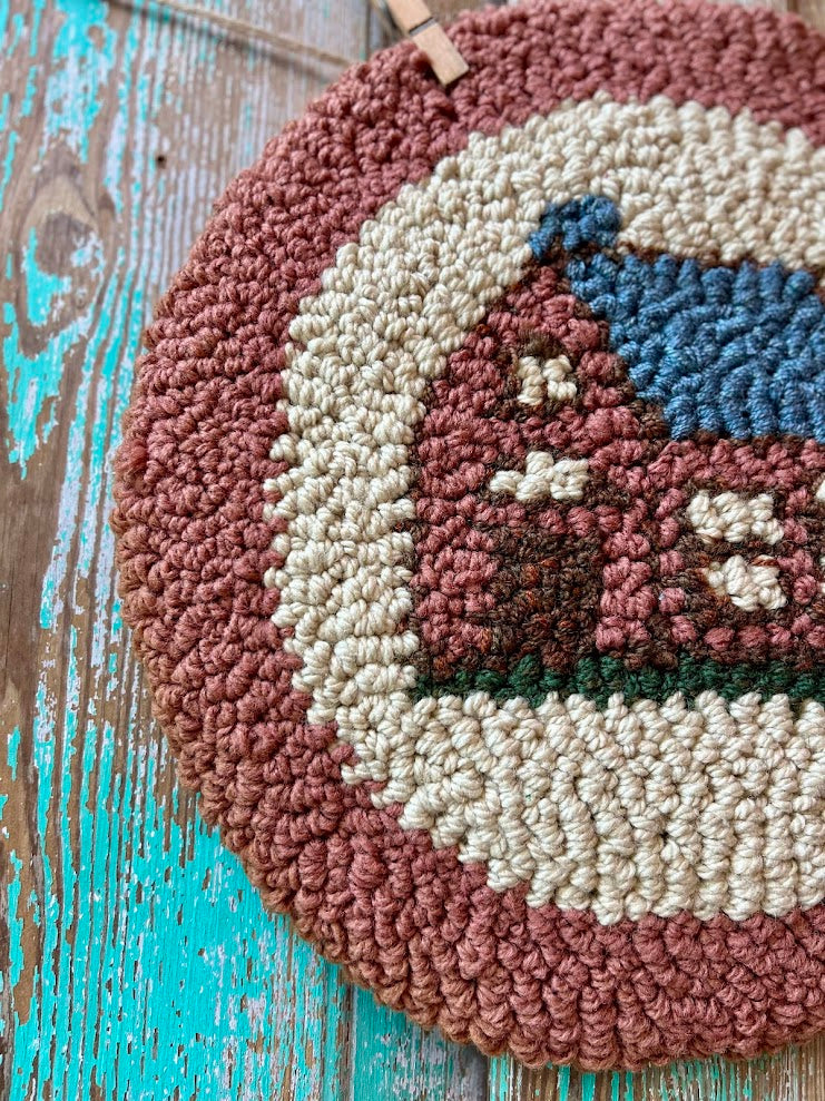 Vintage 15" Hand Hooked "Home" Mini Rug or Chair Pad