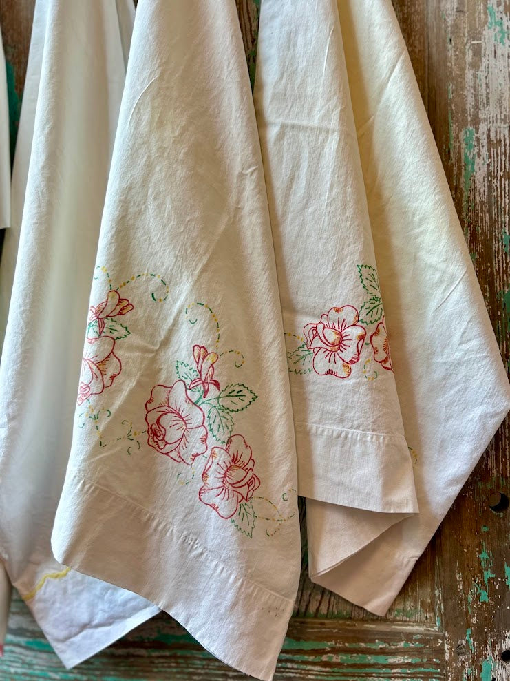 Set of 4 Vintage Crafting Pillowcases: Crocheted & Printed