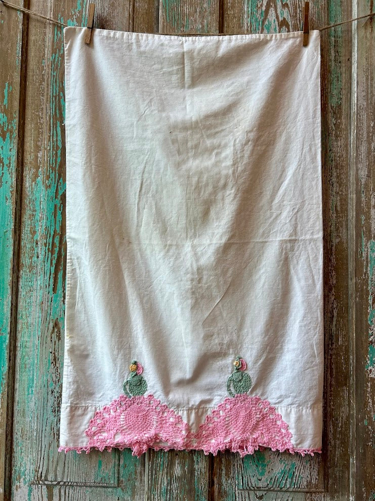 Set of 4 Vintage Crafting Pillowcases: Crocheted & Printed