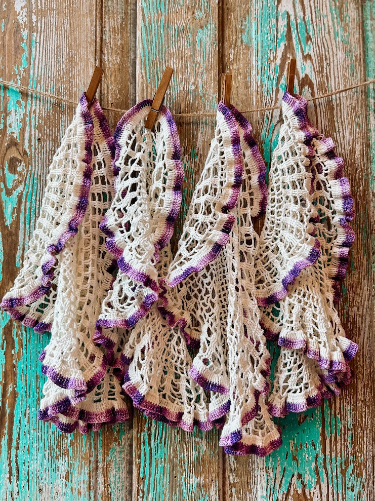 Set of 4 Vintage Purple and White Crochet Placemats