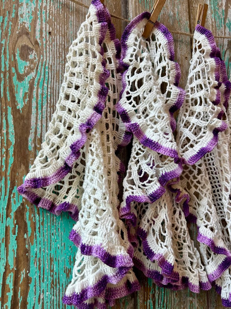Set of 4 Vintage Purple and White Crochet Placemats