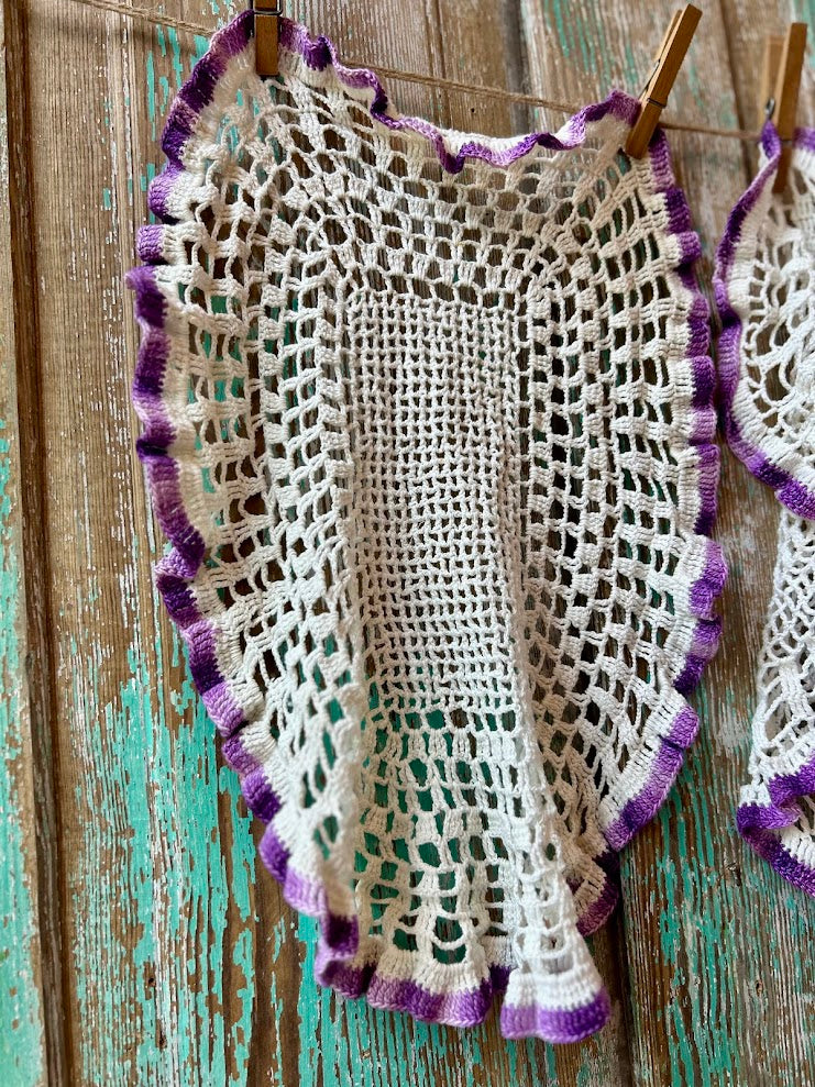 Set of 4 Vintage Purple and White Crochet Placemats