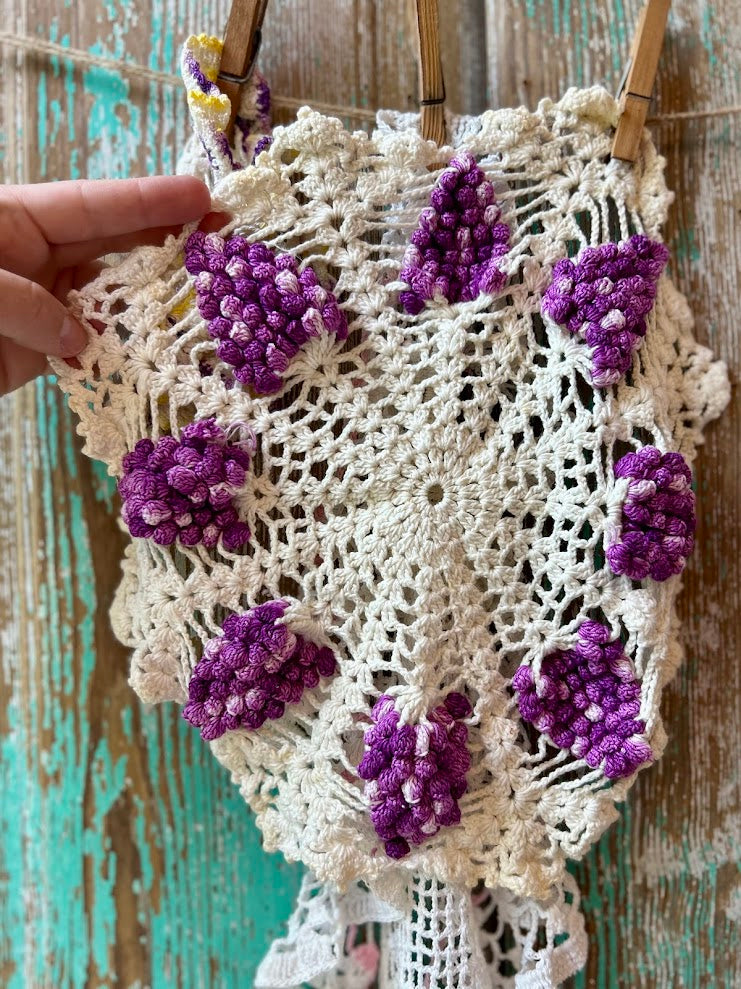 Set of 5 Vintage Crocheted Doilies: Purples, Pinks, and Yellows
