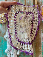Set of 5 Vintage Crocheted Doilies: Purples, Pinks, and Yellows