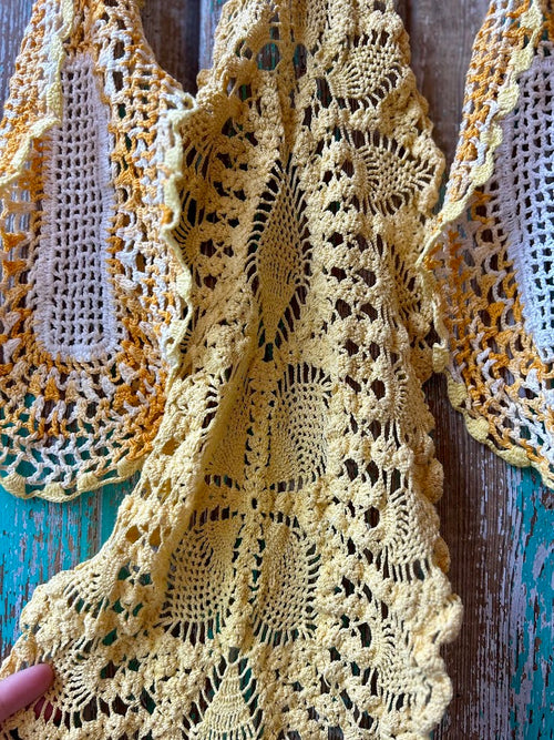 Set of 3 Vintage Yellow Crochet Doilies