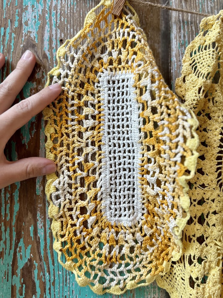 Set of 3 Vintage Yellow Crochet Doilies
