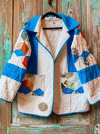 Upcycled Vintage Tumbling Blocks Quilt Coat with Pockets: Unisex Small