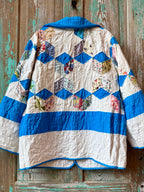 Upcycled Vintage Tumbling Blocks Quilt Coat with Pockets: Unisex Small
