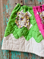 Upcycled Vintage Chimney Sweep Quilt Shorts with Doily Pockets: Women's Small