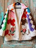 Upcycled Vintage Chimney Sweep Quilt Coat with Tea Towel Pockets: Unisex Medium