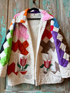 Upcycled Vintage Chimney Sweep Quilt Coat with Tea Towel Pockets: Unisex Medium