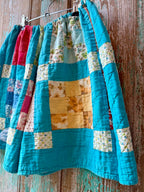 Upcycled Vintage 9-Patch Quilt Shorts with Pockets: Women's Large