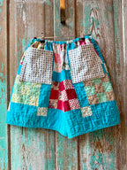 Upcycled Vintage 9-Patch Quilt Shorts with Pockets: Women's Large