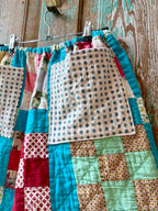 Upcycled Vintage 9-Patch Quilt Shorts with Pockets: Women's Large