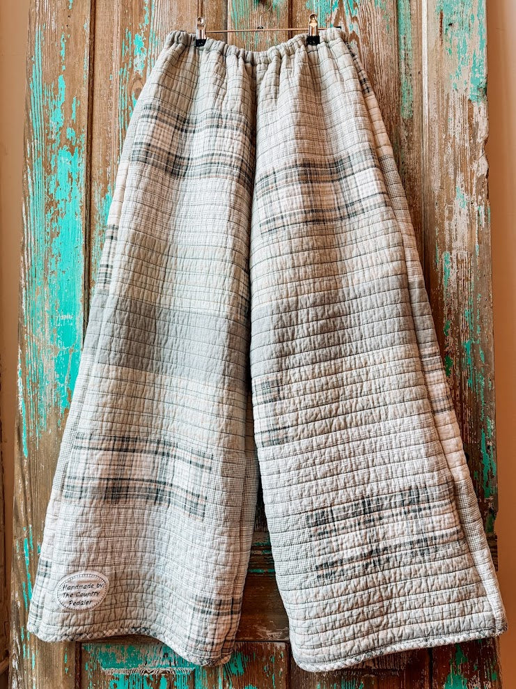 Upcycled Grey Plaid Quilt Pants with Pockets: Women's Large